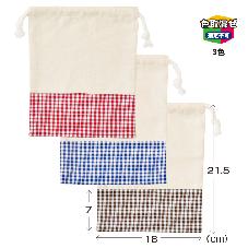 せいさく巾着　チェック柄　中（アソート）