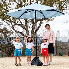 メッシュパラソル　らくらくオープン　サックスブルー